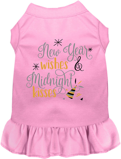 Light pink Midnight Kisses pet dress with New Year wishes design