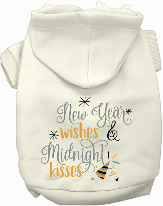 White Midnight Kisses Pet Hoodie with festive text