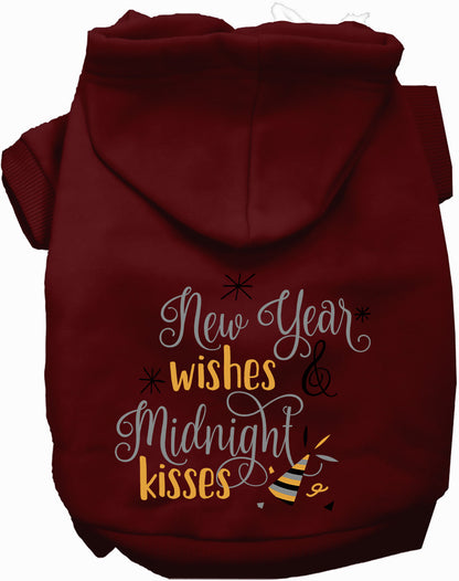 Maroon Midnight Kisses Pet Hoodie with festive text