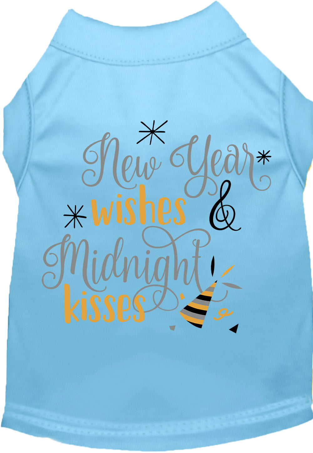 Light blue Midnight Kisses pet shirt with festive design