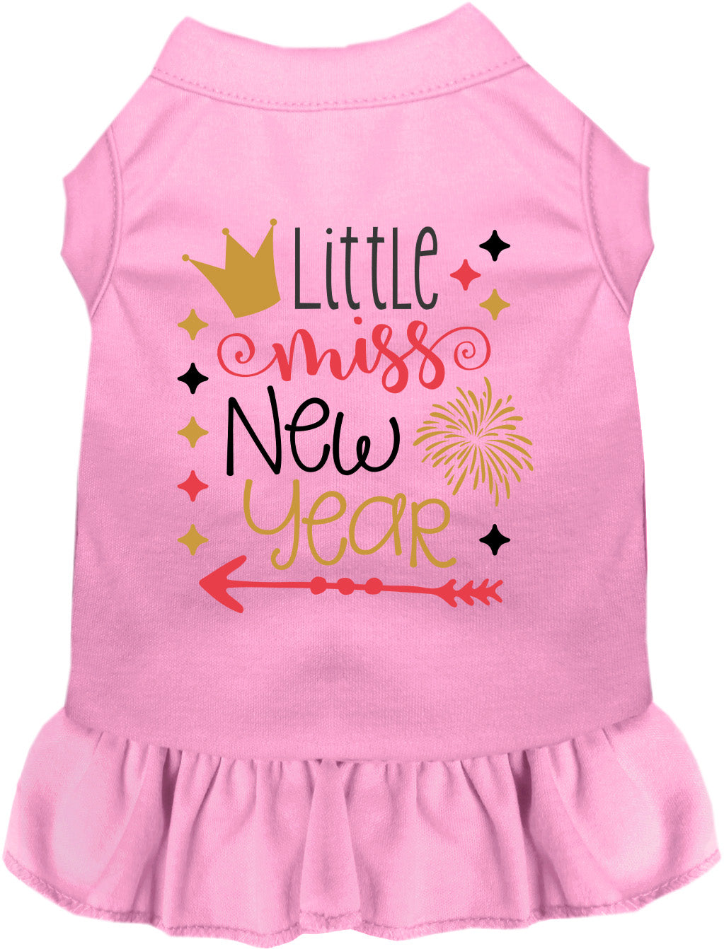 Pink Little Miss New Year pet dress with gold accents