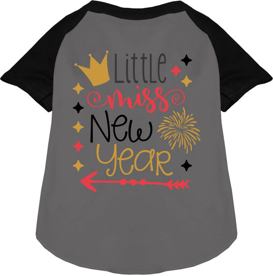 Gray Little Miss New Year pet raglan shirt with crown design