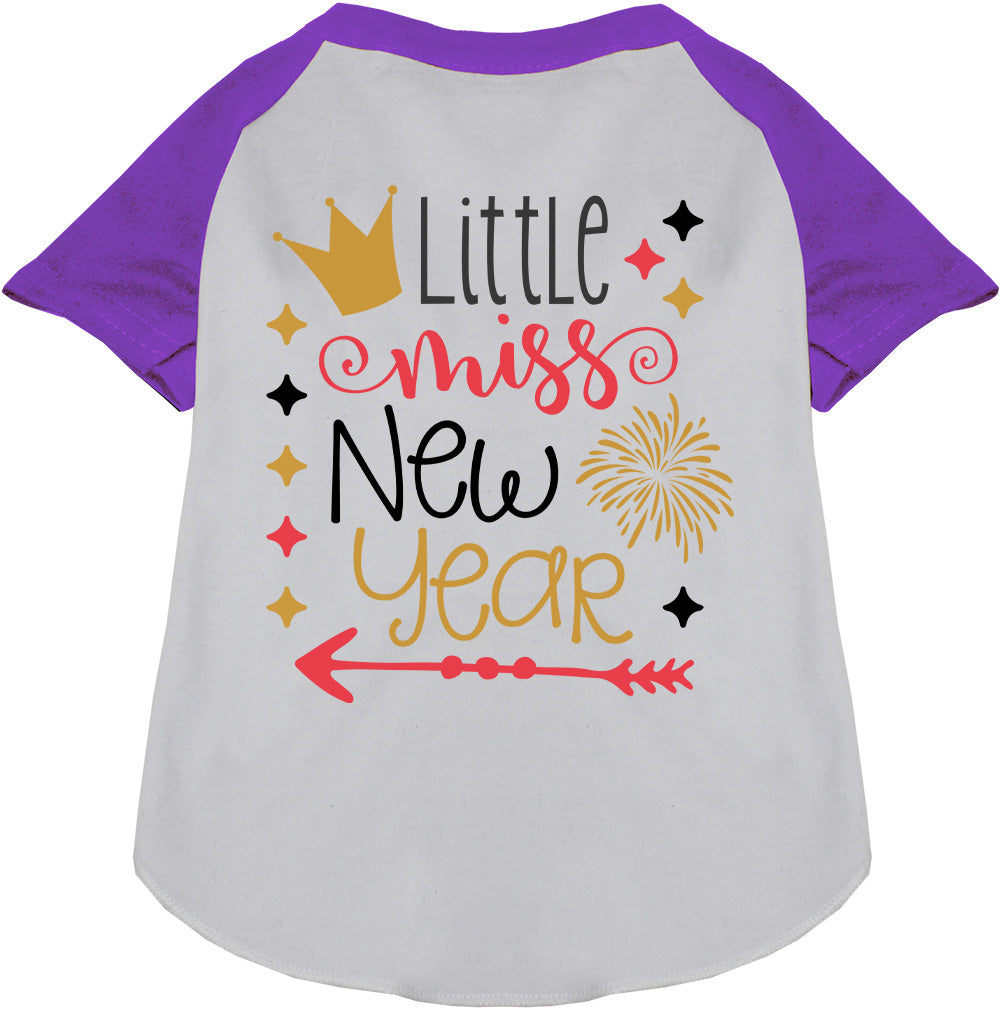 Purple Little Miss New Year pet raglan shirt with crown design