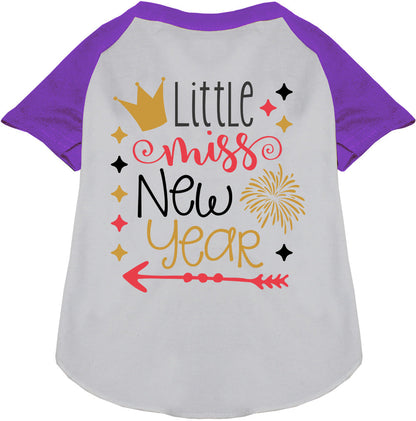 Purple Little Miss New Year pet raglan shirt with crown design