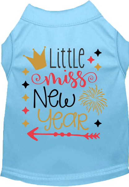 Blue Little Miss New Year pet shirt with festive design