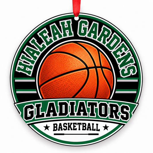 Hialeah Gardens Senior High School Gladiators basketball ornament in Hunter green; Silver; Black; White, Hialeah Gardens Florida