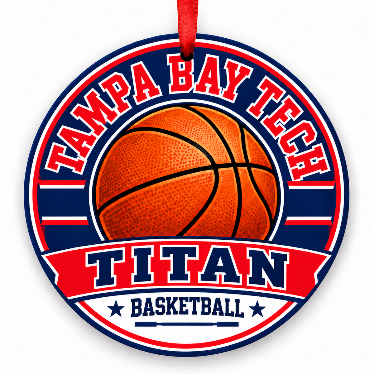 TAMPA BAY TECH HIGH SCHOOL Titan basketball ornament with red ribbon, TAMPA Florida