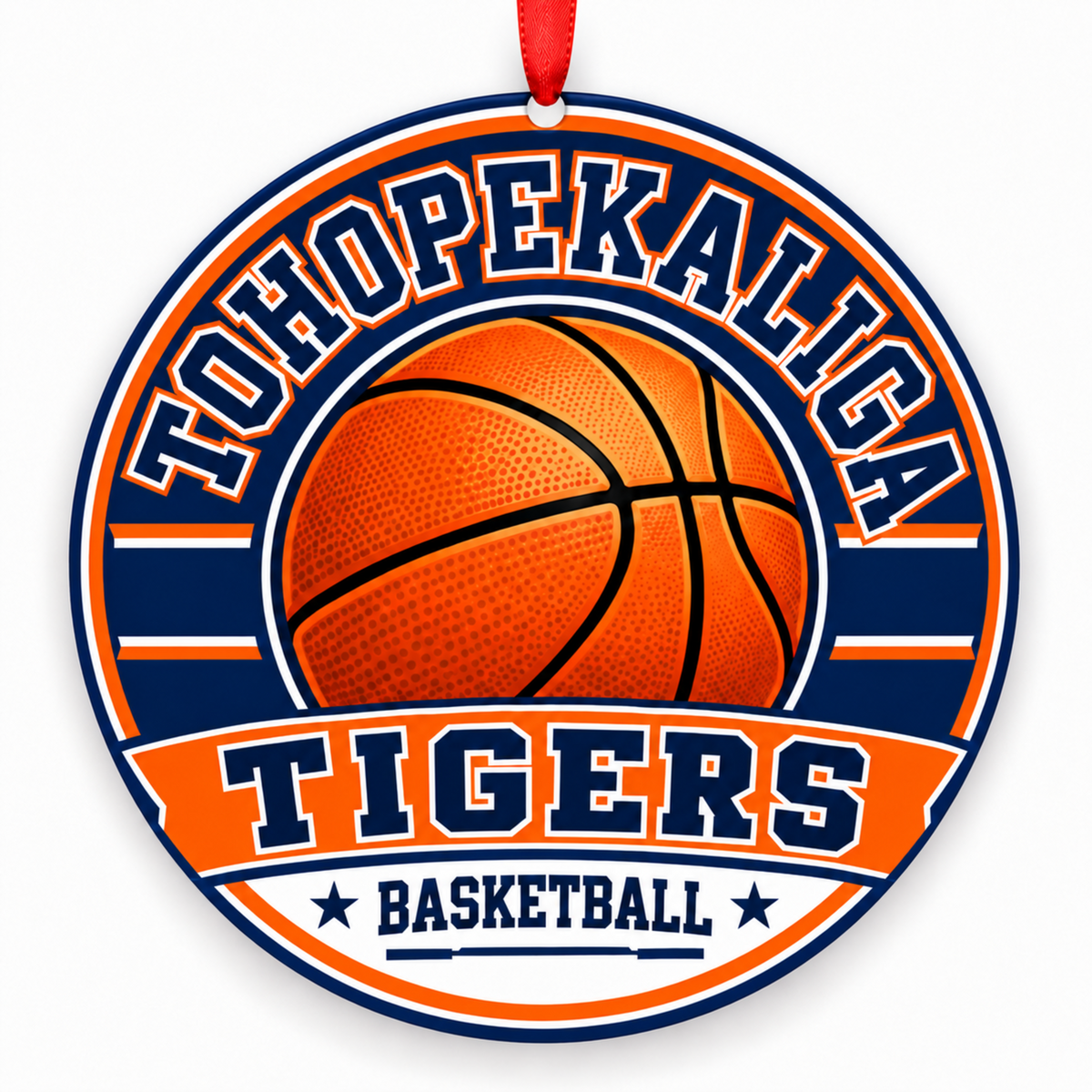 TOHOPEKALIGA HIGH SCHOOL Tigers basketball ornament in Navy; Orange, Kissimmee, Florida