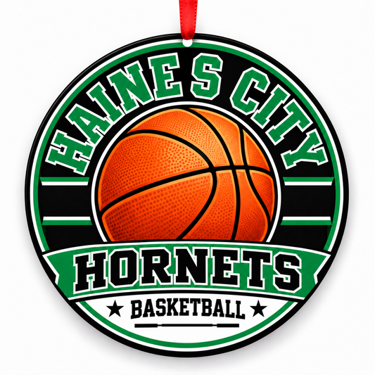 Haines City Senior High School Hornets basketball ornament in Green / White, Haines City Florida