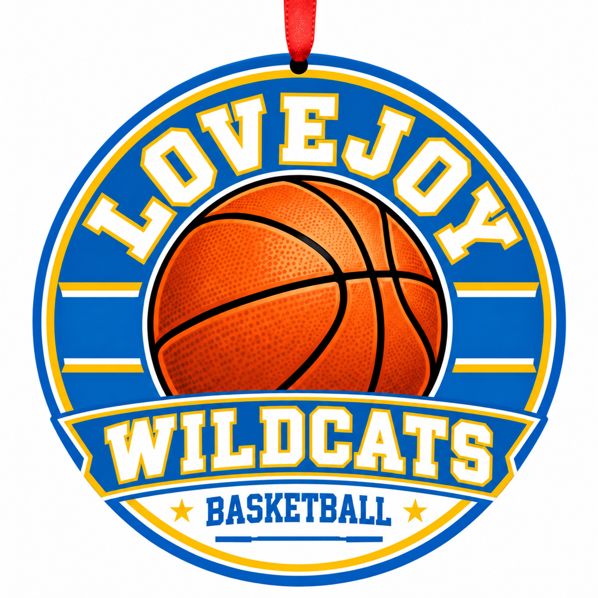 Lovejoy High School Wildcats basketball ornament with red ribbon, Hampton Georgia