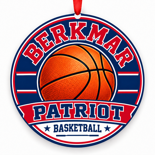 Berkmar High School Patriot basketball ornament in Red; White; Blue, Lilburn, Georgia