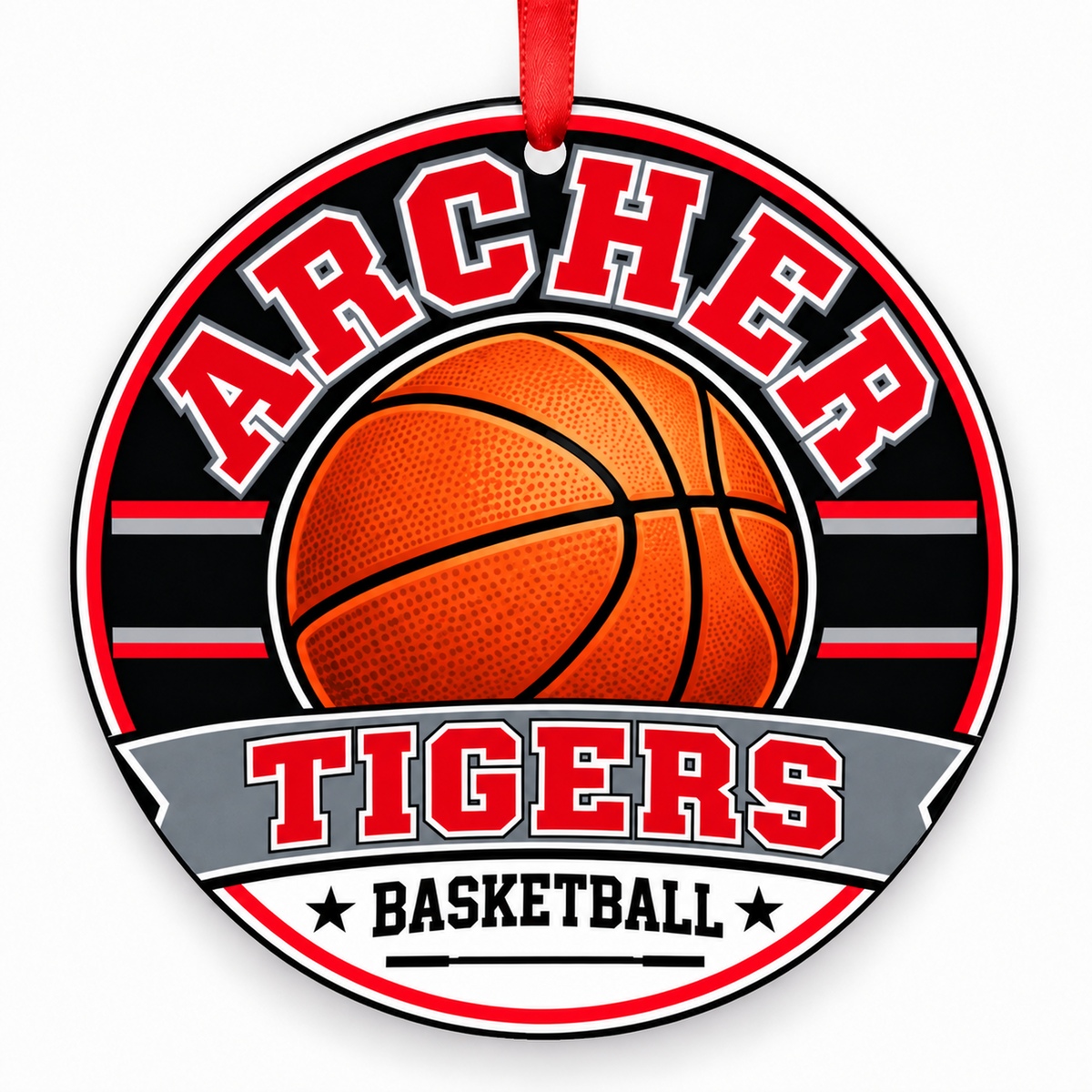 Archer High School Tigers basketball ornament in Red / Gray — official names; numeric codes not established, Lawrenceville Georgia