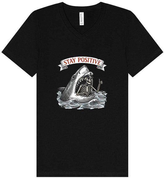 Stay Positive Shark  Unisex V-Neck Shirt