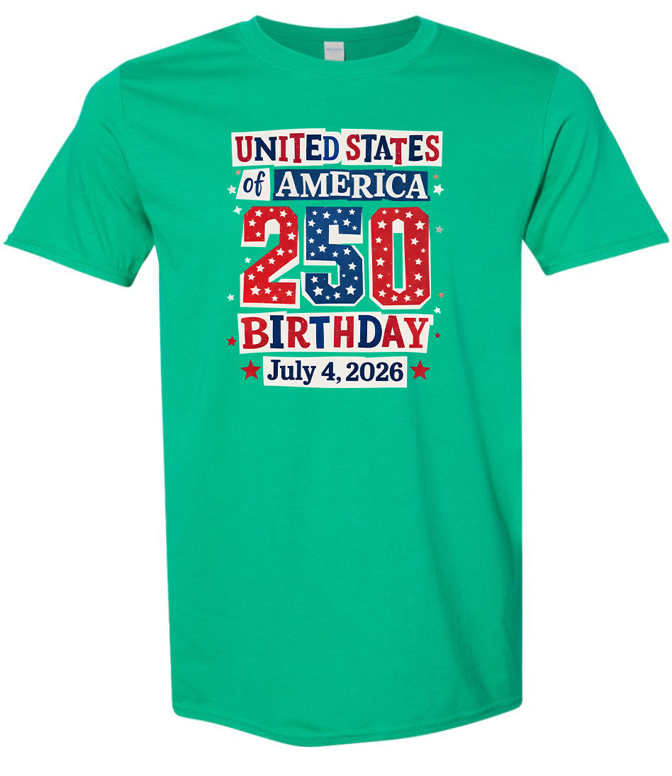 USA 250th Birthday Adult Gildan Soft Shirt
