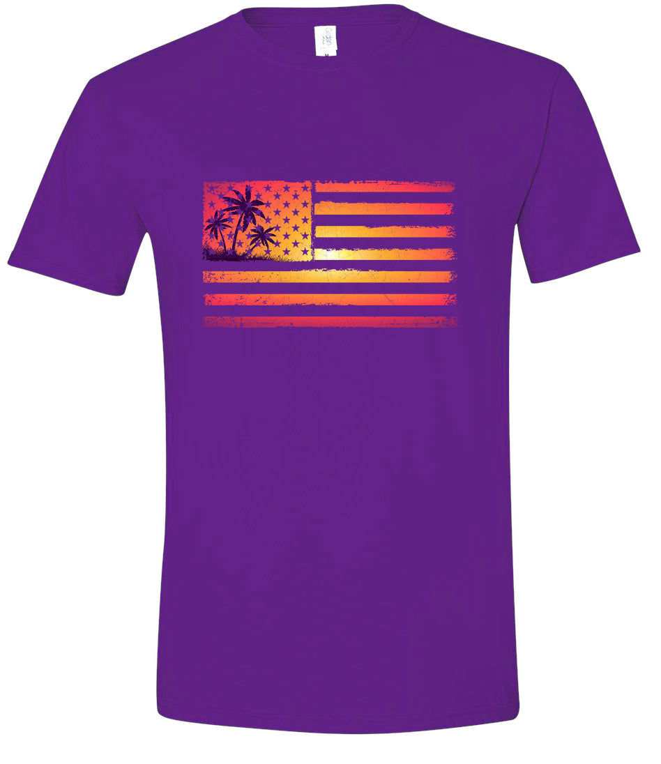 Beach American Flag Adult Gildan Soft Shirt