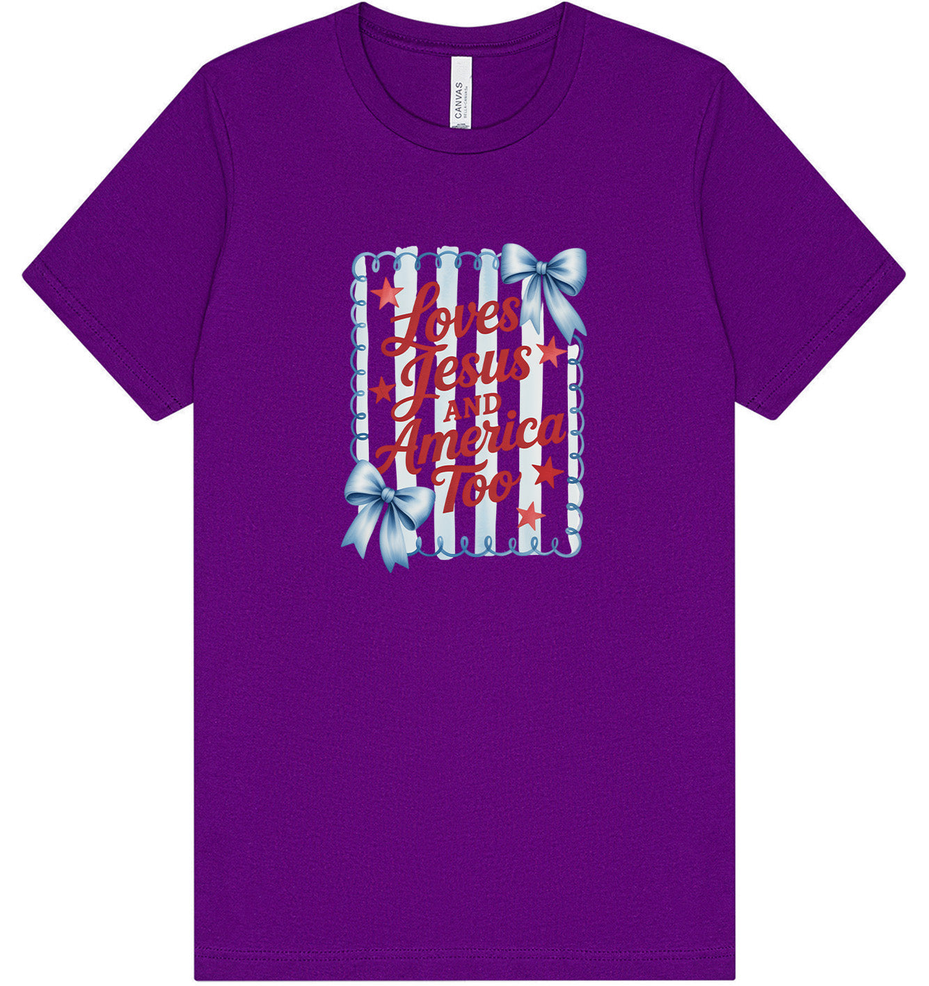 Loves Jesus and America Too Adult Bella Canvas Shirt