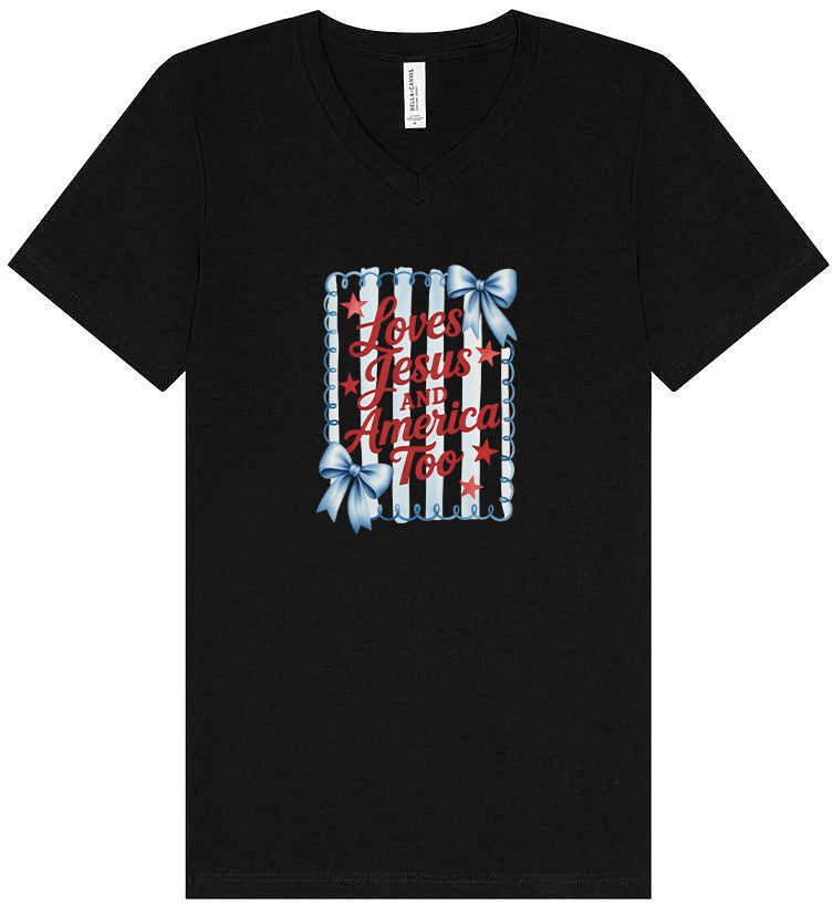 Loves Jesus and America Too Unisex V-Neck Shirt