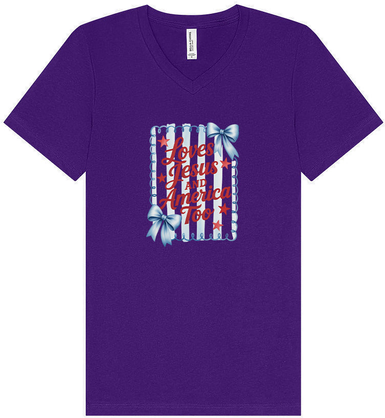 Loves Jesus and America Too Unisex V-Neck Shirt