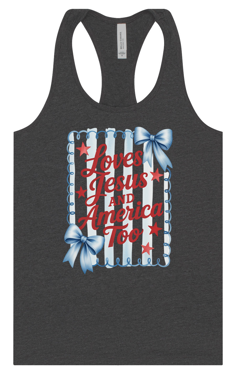 Loves Jesus and America Too Women's Racerback Tank