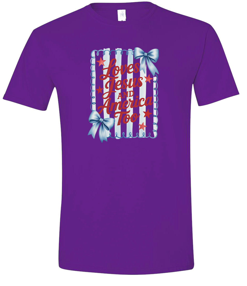 Loves Jesus and America Too Adult Gildan Soft Shirt