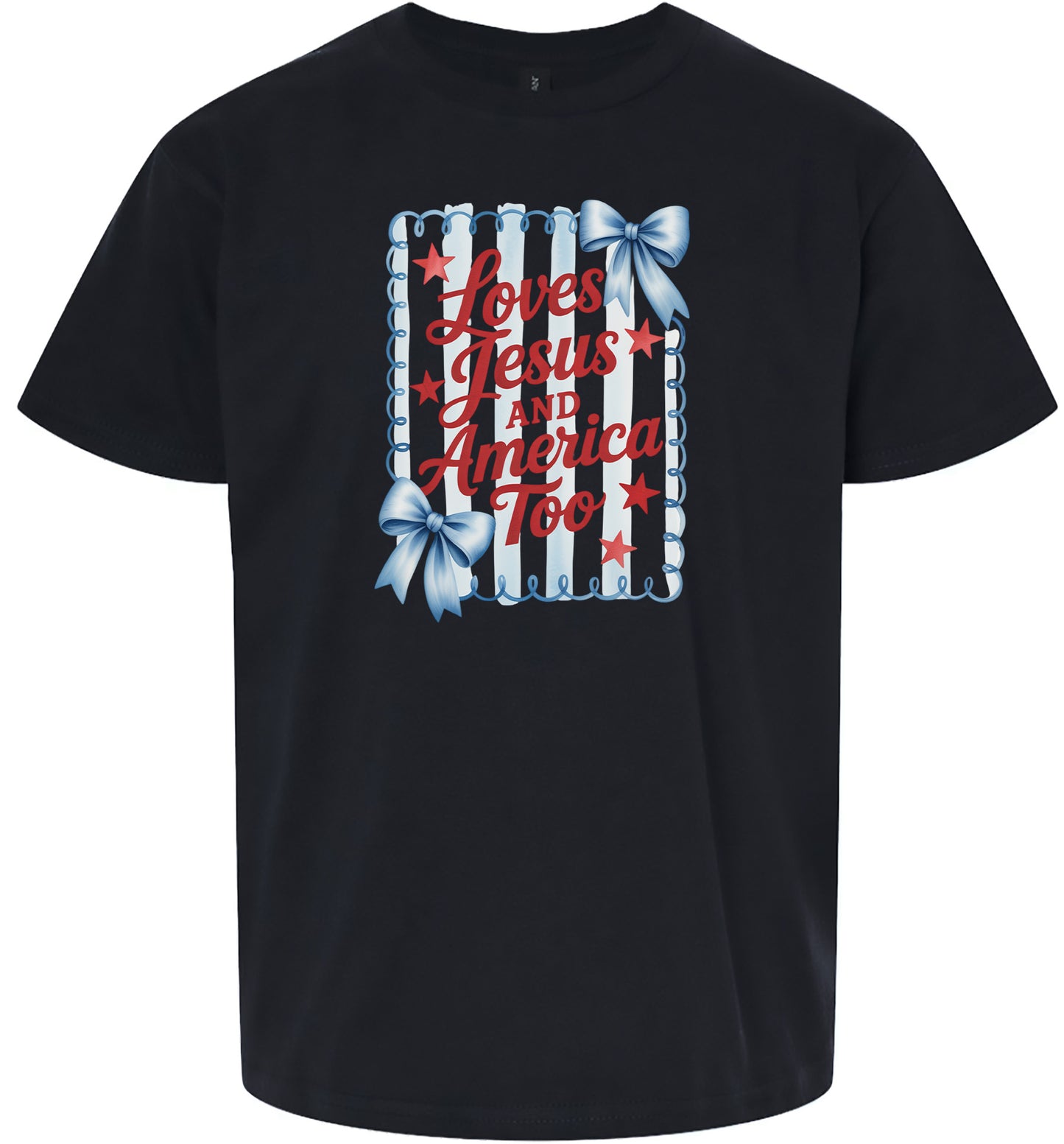 Loves Jesus and America Too Children's Gildan Soft Shirt