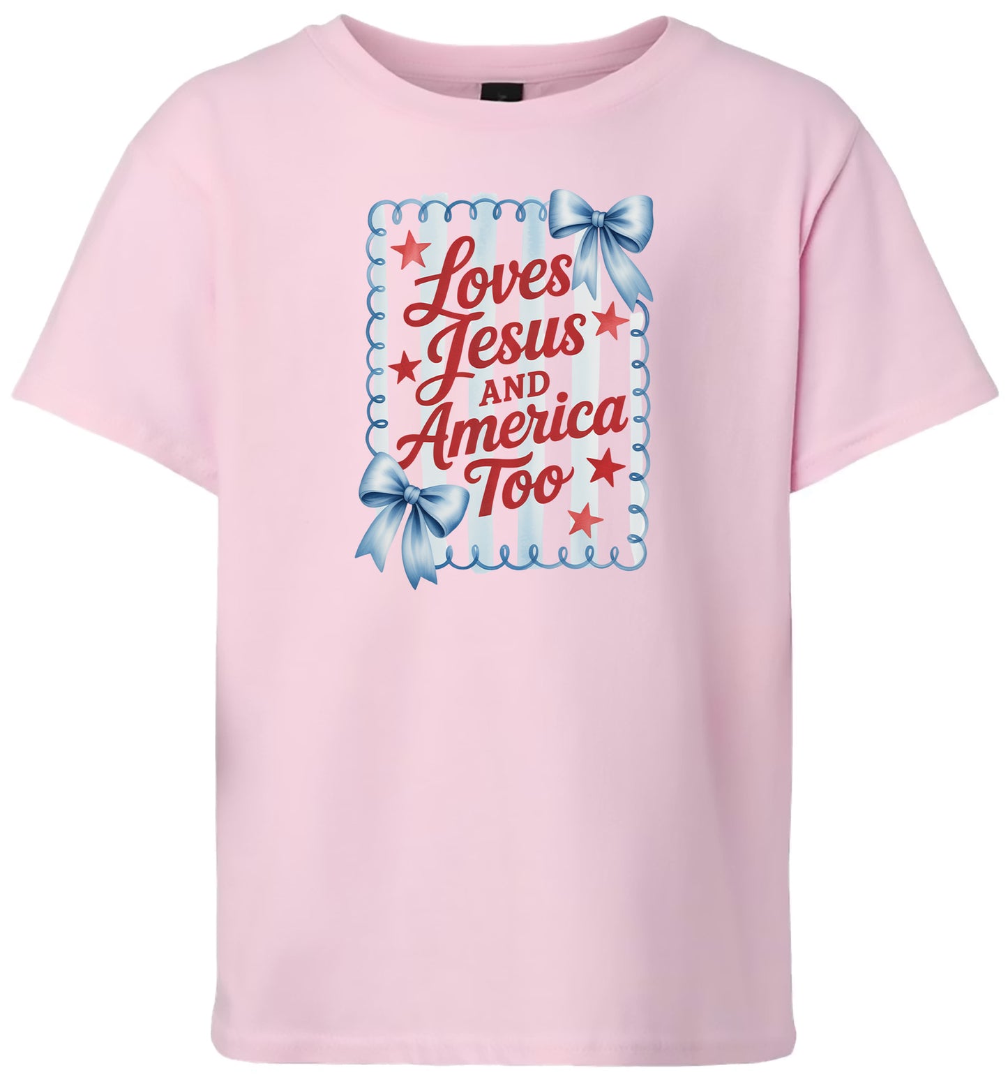 Loves Jesus and America Too Children's Gildan Soft Shirt
