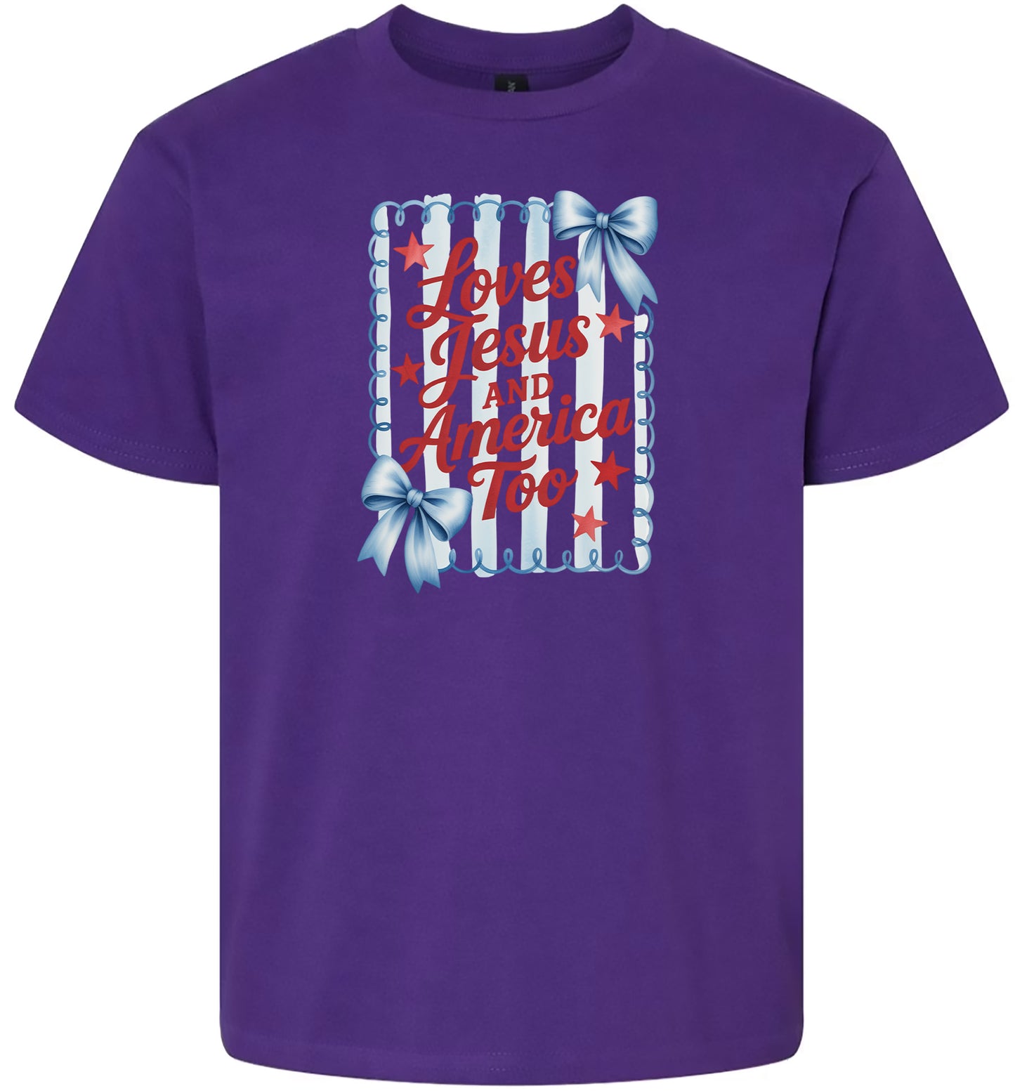 Loves Jesus and America Too Children's Gildan Soft Shirt