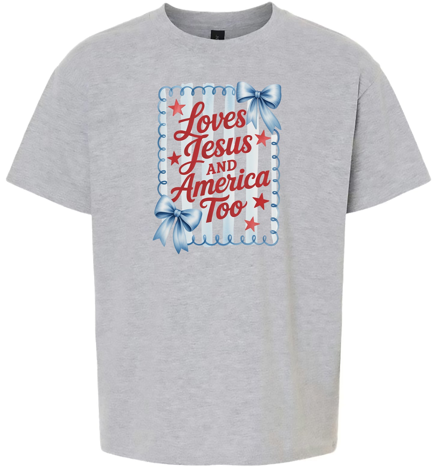Loves Jesus and America Too Children's Gildan Soft Shirt