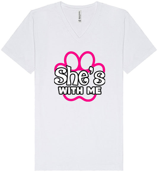 Neon Paws She's With Me Unisex V-Neck Shirt