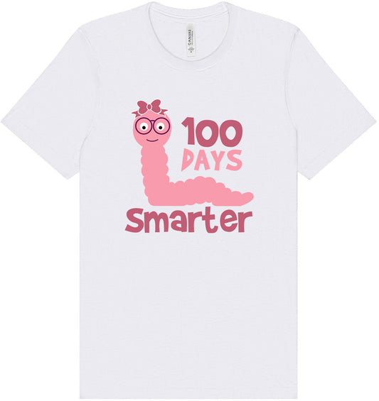 100 Days Smarter Pink Worm Adult Bella Canvas Shirt
