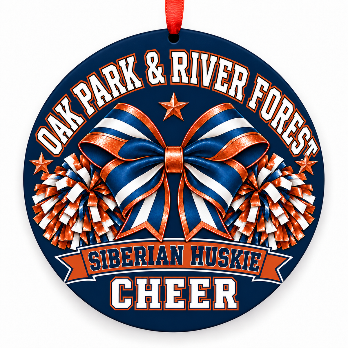 Oak Park & River Forest High School Siberian Huskie cheer ornament - Bow and Pom-Poms