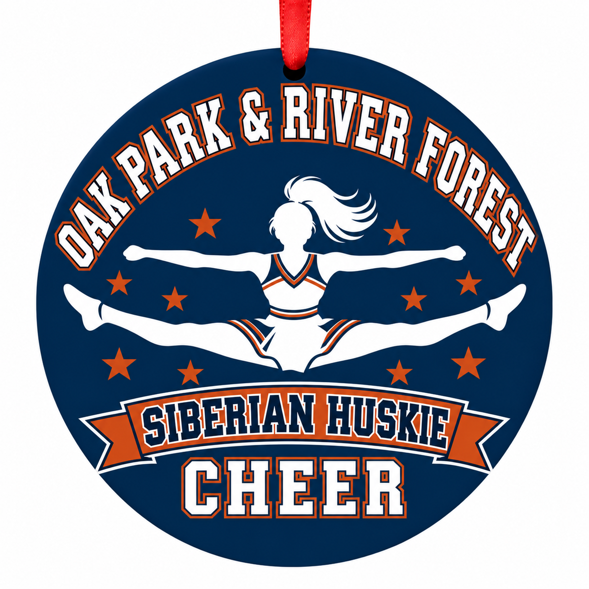 Oak Park & River Forest High School Siberian Huskie cheer ornament - Toe-Touch Jump