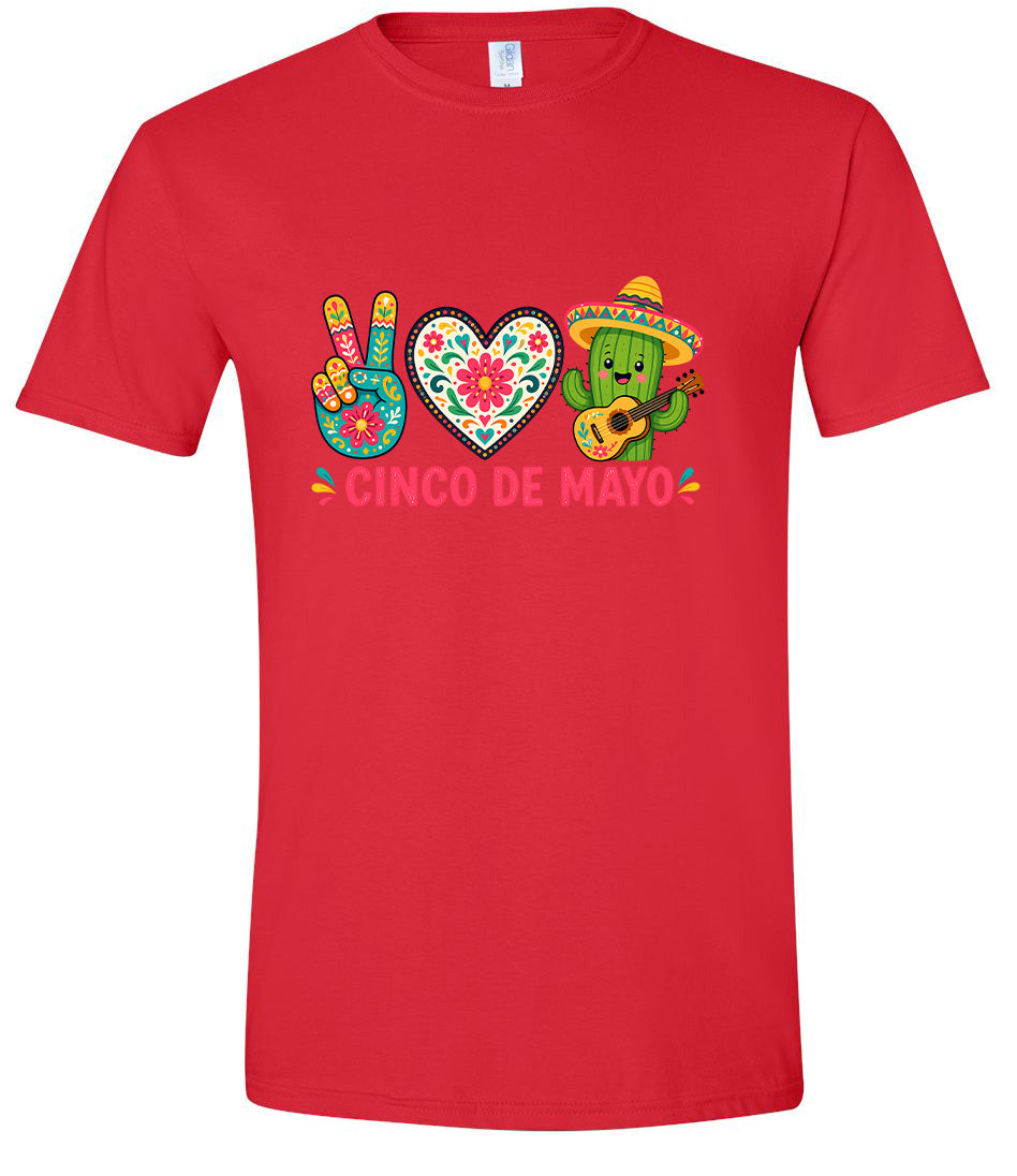 Peace Love Cinco de Mayo Adult Gildan Soft Shirt