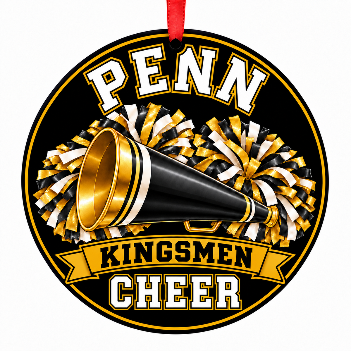 Penn High School Kingsmen Cheer Megaphone and Pom-Poms ornament