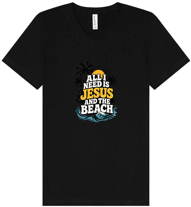 I Need Jesus and the Beach Unisex V-Neck Shirt