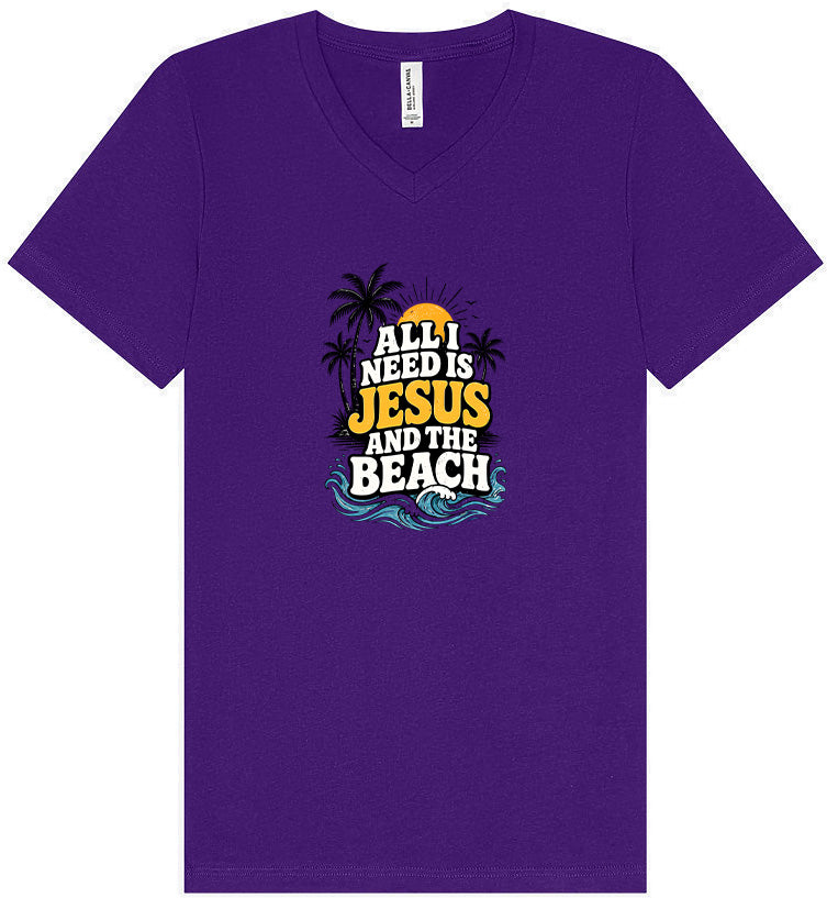 I Need Jesus and the Beach Unisex V-Neck Shirt
