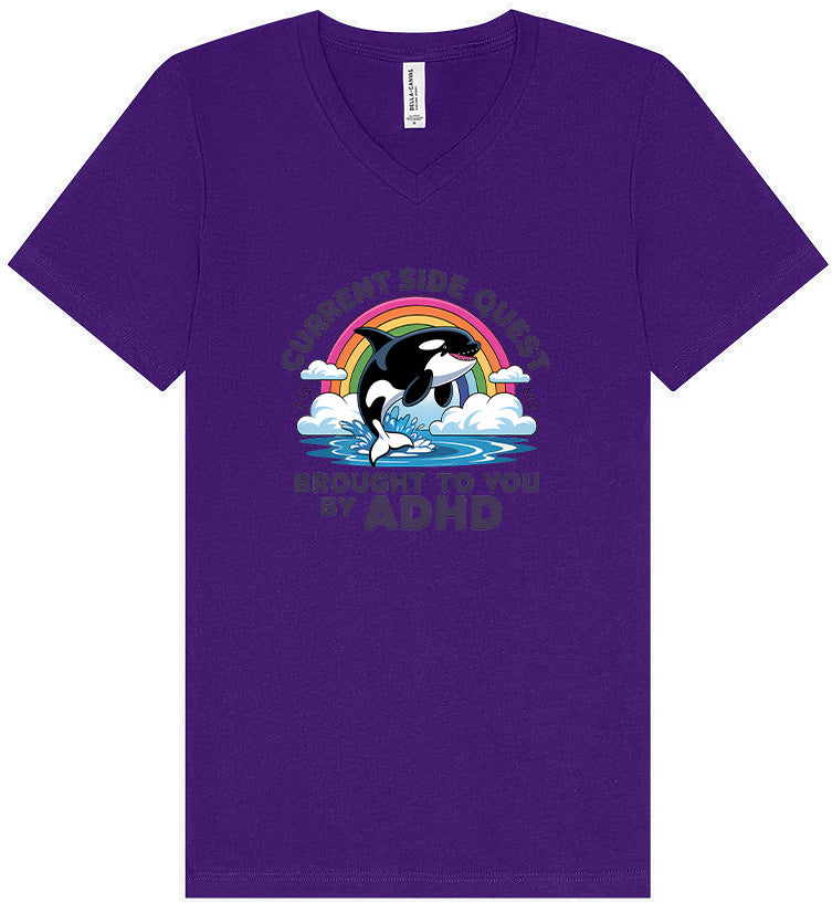 Side Quest Brought By ADHD Unisex V-Neck Shirt