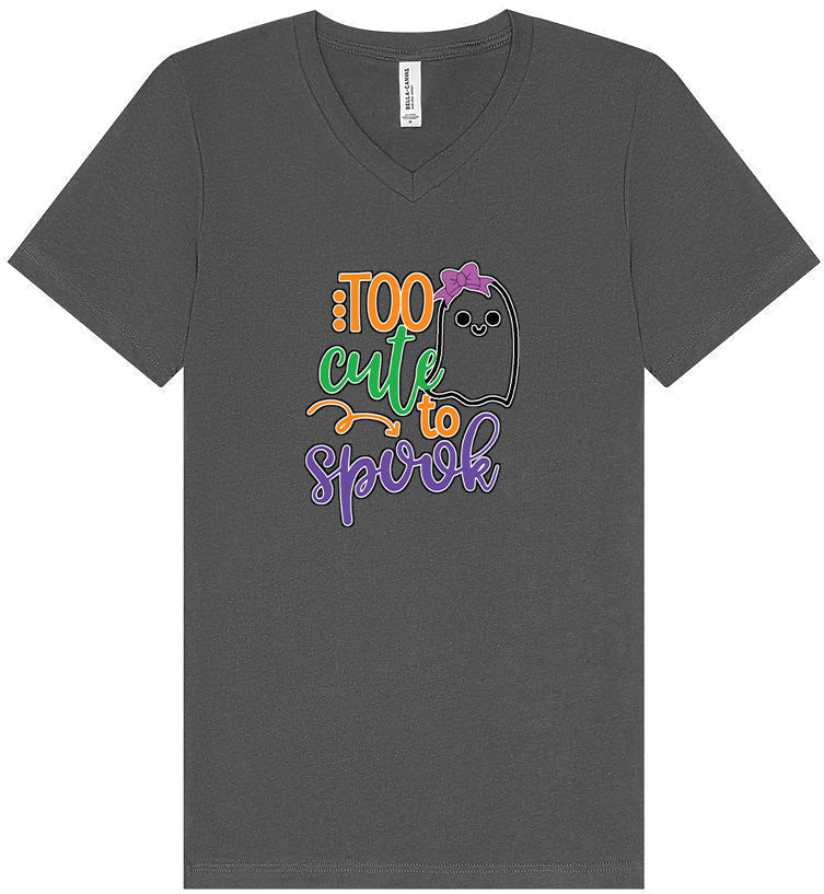 Too Cute to Spook - Girly Ghost Unisex V-Neck Shirt