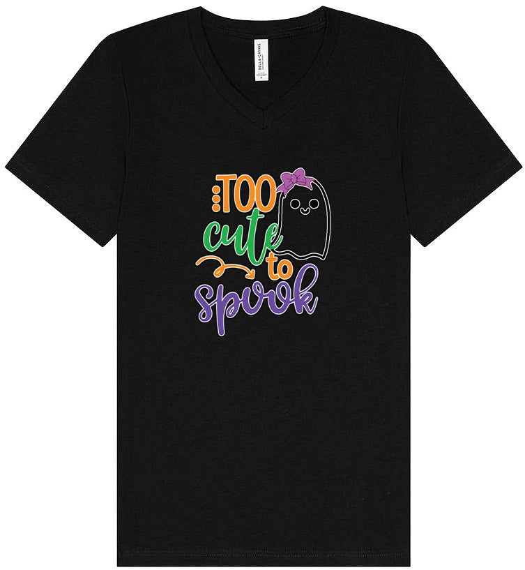 Too Cute to Spook - Girly Ghost Unisex V-Neck Shirt