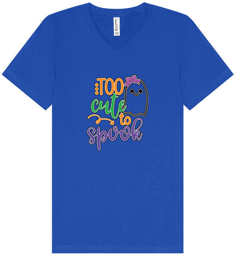 Too Cute to Spook - Girly Ghost Unisex V-Neck Shirt
