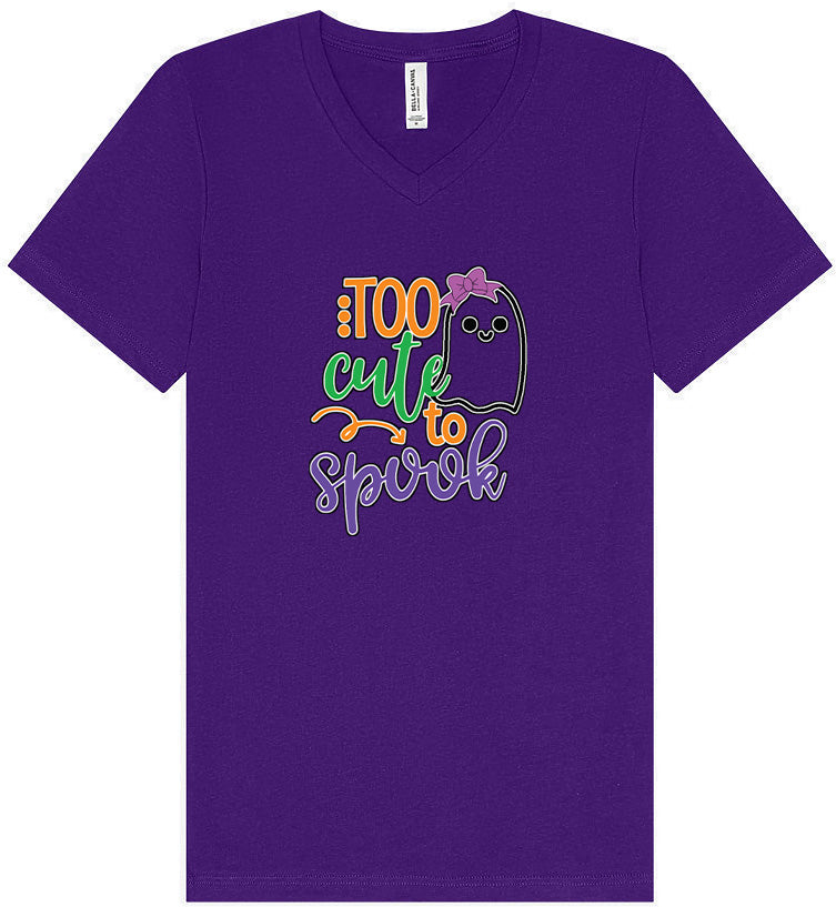 Too Cute to Spook - Girly Ghost Unisex V-Neck Shirt