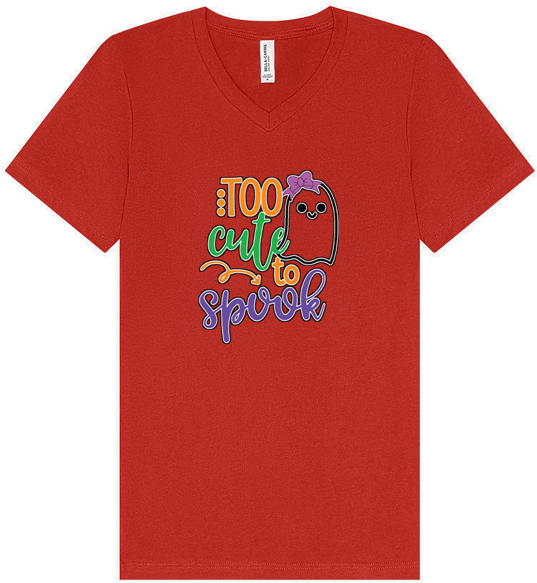 Too Cute to Spook - Girly Ghost Unisex V-Neck Shirt