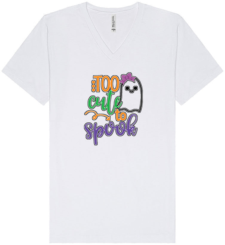 Too Cute to Spook - Girly Ghost Unisex V-Neck Shirt