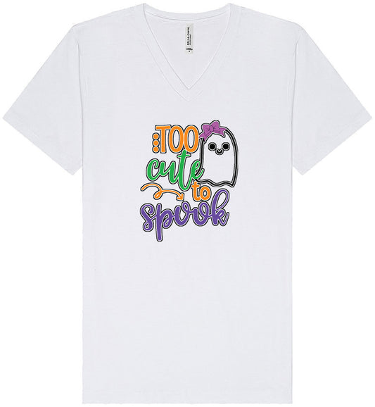 Too Cute to Spook - Girly Ghost Unisex V-Neck Shirt