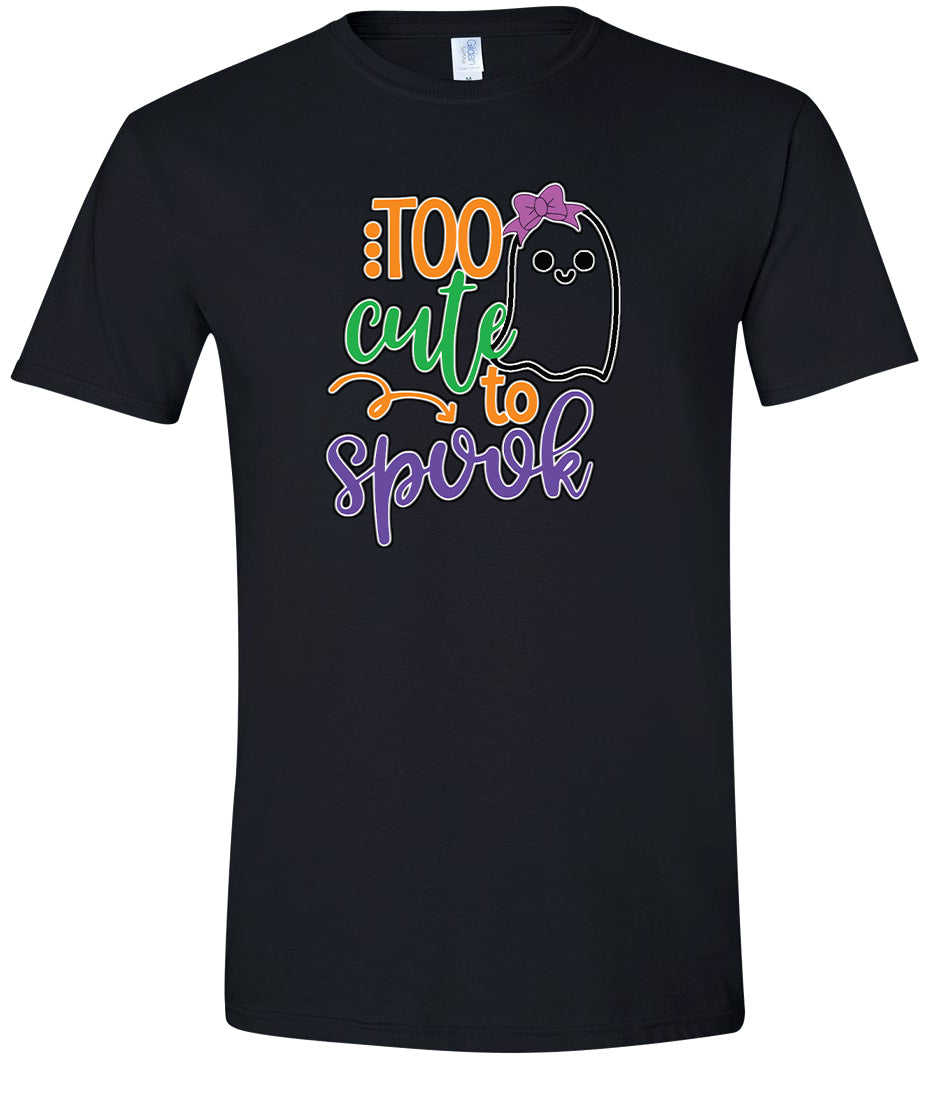 Too Cute to Spook - Girly Ghost Adult Gildan Soft Shirt