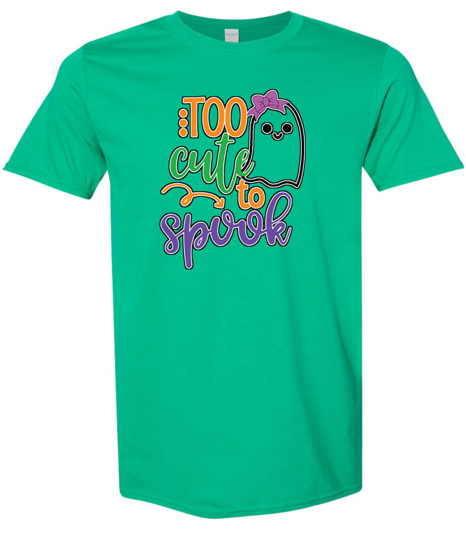 Too Cute to Spook - Girly Ghost Adult Gildan Soft Shirt