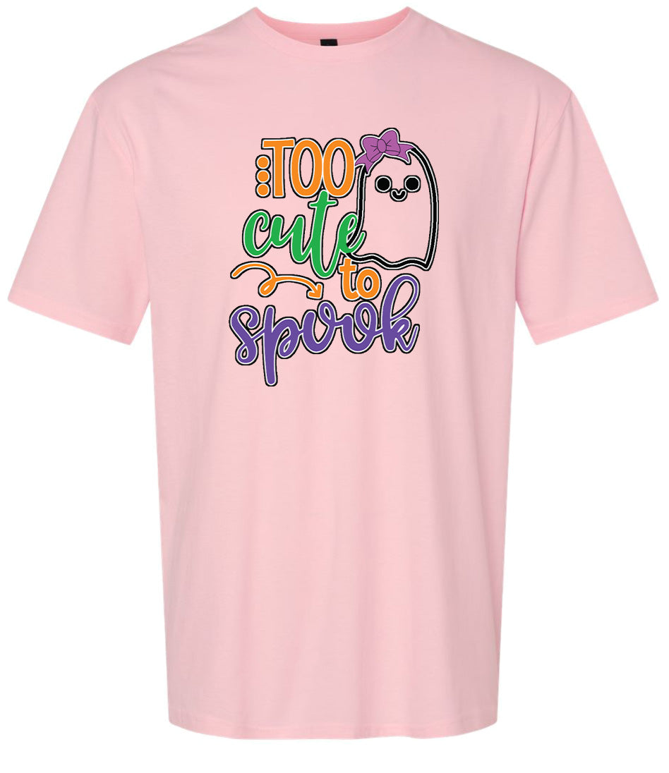 Too Cute to Spook - Girly Ghost Adult Gildan Soft Shirt