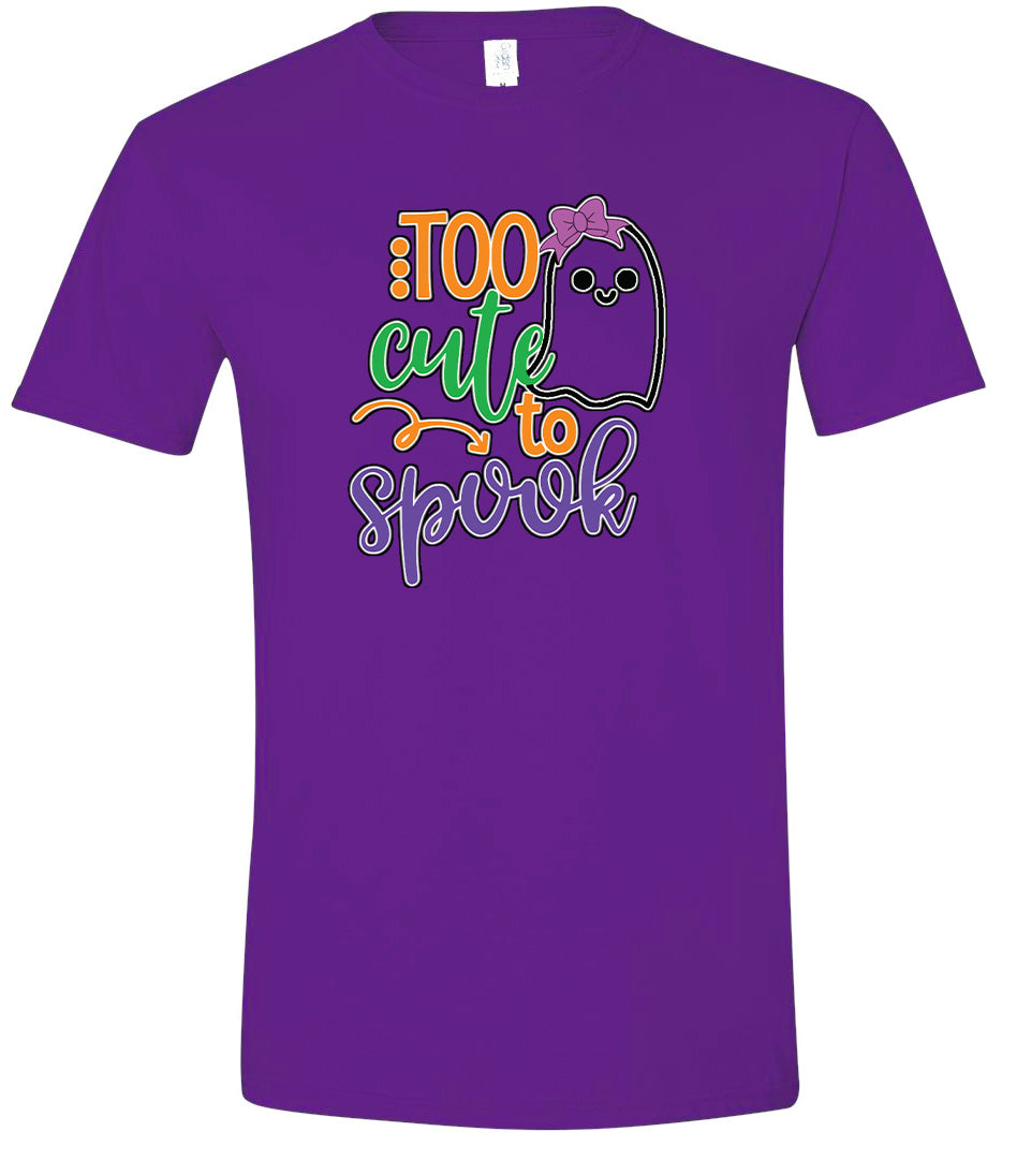 Too Cute to Spook - Girly Ghost Adult Gildan Soft Shirt