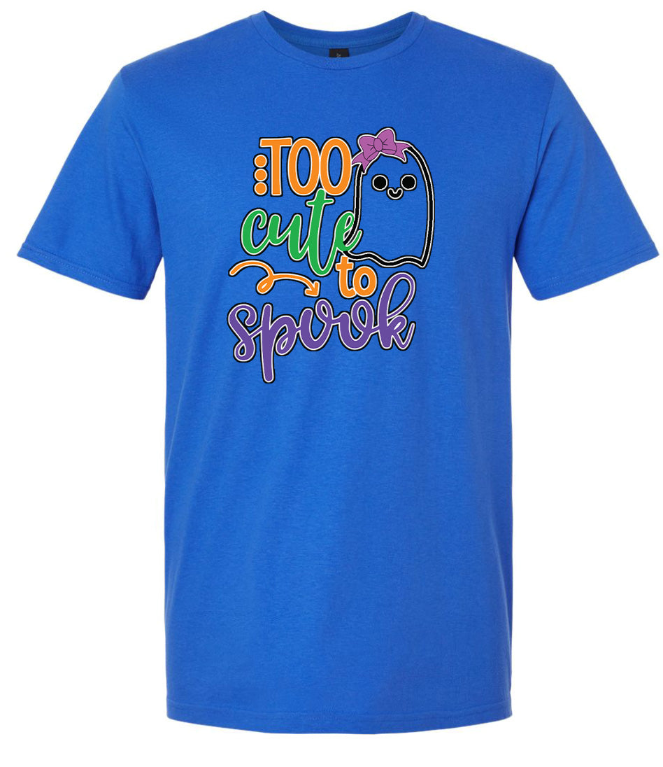 Too Cute to Spook - Girly Ghost Adult Gildan Soft Shirt
