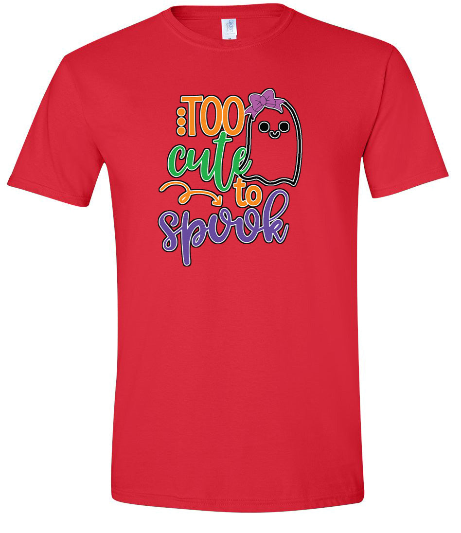 Too Cute to Spook - Girly Ghost Adult Gildan Soft Shirt